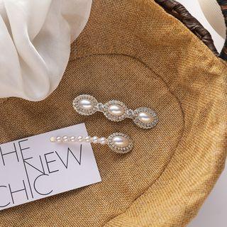 Set Of 2: Faux Pearl Hair Pin Set Of 2 - Gold & White - One Size