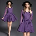 Long-sleeve Organza A-line Dress