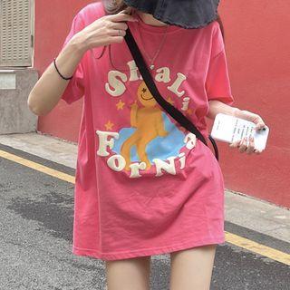 Short-sleeve Print T-shirt Rose Pink - One Size