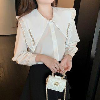 Wide Collar Frill Trim Blouse