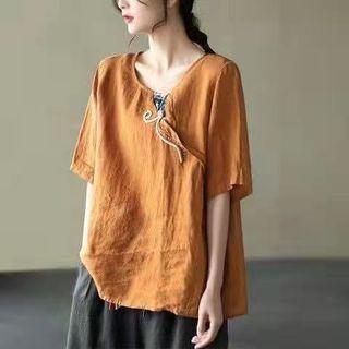 Short-sleeve Round Neck Blouse