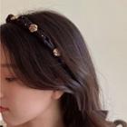 Flower Alloy Fabric Headband Black & Gold - One Size
