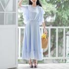 Short-sleeve Ruffled Chiffon A-line Maxi Dress