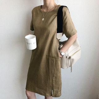 Welt-pocket Ramie Shift Dress
