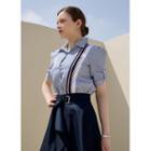 Tab-sleeve Contrast-trim Stripe Blouse