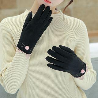 Embroidered Cat Faux Suede Gloves