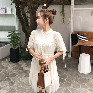 Drawstring-trim Frilled Chiffon Dress