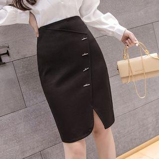 Front-slit High-waist Straight-fit Skirt