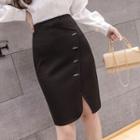 Front-slit High-waist Straight-fit Skirt