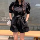 Puff-sleeve Shirt Romper