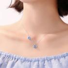 925 Sterling Silver Moon & Star Pendant Necklace Blue - One Size