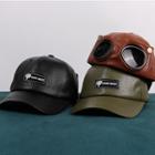 Applique Faux Leather Baseball Cap With Aviator Goggles