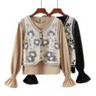 Set: Long-sleeve Blouse + Floral Crochet Knit Vest
