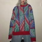 Patterned Crewneck Sweater As Shown In Figure - One Size