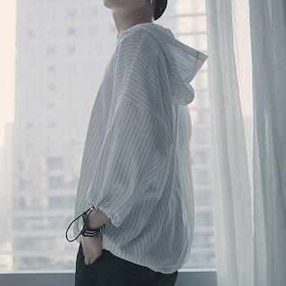 Pinstripe Short-sleeve Hooded Top