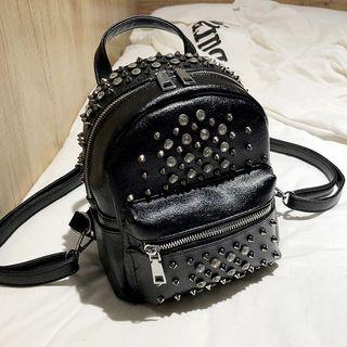 Rhinestone Studded Mini Backpack Black - One Size