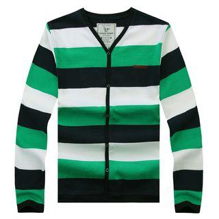 Striped V-neck Knit Jacket