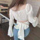 Bell-sleeve Square Neck Cropped Blouse