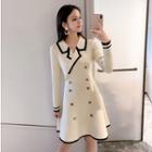 Double Breasted Long-sleeve A-line Knit Dress