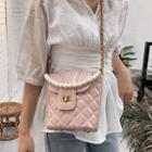 Faux Pearl Quilted Faux Leather Bucket Bag