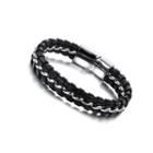 Simple Fashion Black And White Braided Leather Bracelet Silver - One Size