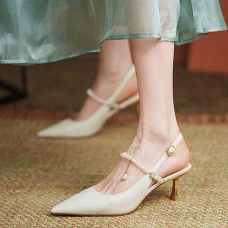 High Heel Slingback Faux Pearl Strap Sandals