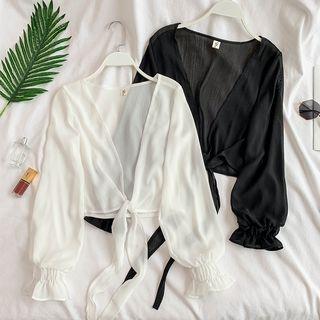 Long-sleeve Cropped Chiffon Top