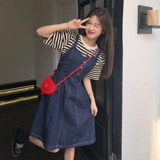 Striped T-shirt / Denim A-line Overall Dress (various Designs)