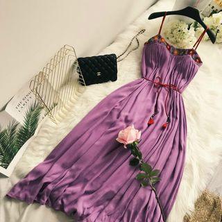 Spaghetti Strap Embroidered A-line Maxi Dress