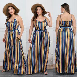 Plus Size Spaghetti Strap Striped Maxi Dress