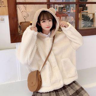 Bear Ear Accent Hooded Button Jacket As Shown In Figure - One Size