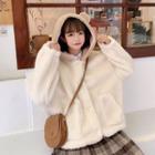Bear Ear Accent Hooded Button Jacket As Shown In Figure - One Size