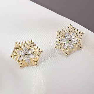 Rhinestone Alloy Snowflake Earring A158 - 08 - White & Gold - One Size