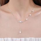 Rhinestone Bow Faux Pearl Necklace Silver - One Size