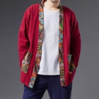 Print Trim Open-front Jacket