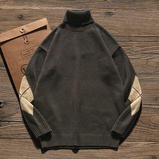 Turtleneck Argyle Print Sweater