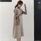 Set: Turtleneck Long-sleeve Top + Sleeveless Midi Knit Dress