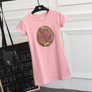 Embroidered Mesh Trim Short Sleeve T-shirt