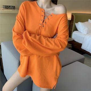 Lace-up Detail Oversize Pullover