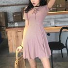 Striped V-neck Slim-fit Short-sleeve Dress
