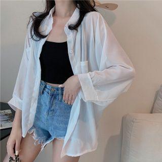 Long Sleeve Plain Button-up Chiffon Shirt