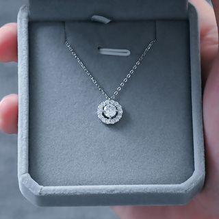925 Sterling Silver Rhinestone Pendant Necklace Round Rhinestone Necklace - One Size