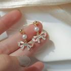 Bow Rhinestone Faux Pearl Alloy Dangle Earring 1 Pair - Silver Stud - Gold - One Size