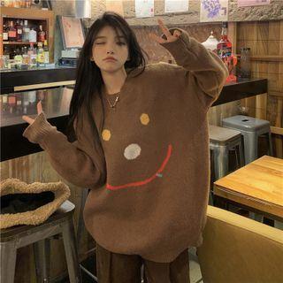 Smiley Jacquard Sweater Coffee - One Size