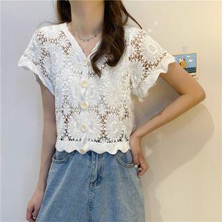V Neck Cutout Over-sized Short Sleeve Crop Top