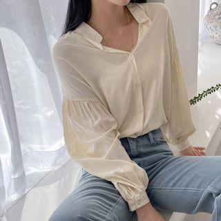 Balloon-sleeve Drop-shoulder Blouse Light Beige - One Size
