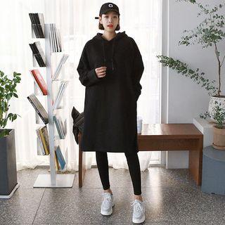 Brushed-fleece Lined Hoodie Dress Black - One Size