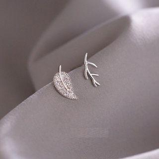 Non-matching Rhinestone Leaf & Branches Earring