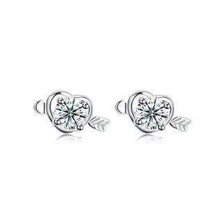 925 Sterling Silver Fashion Heart Arrow Stud Earrings With Cubic Zircon Silver - One Size
