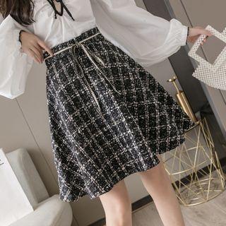 Tweed Plaid A-line Mini Skirt